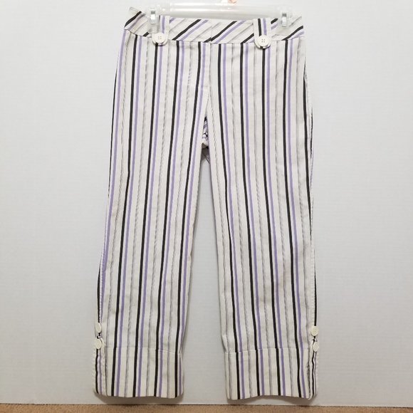 Ann Taylor LOFT pants 2 striped cropped cuffed stretch cotton blend - Picture 1 of 13